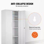 VEVOR Metal Storage Cabinet, Steel Locking Storage Cabinet with 2 Magnetic Doors and 4 Adjustable Shelves,71 Metal Cabinet 200 lbs Capacity, White
