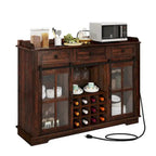 53 Barn Door Buffet Coffee Bar Cabinet with Wine Rack, Kitchen Sideboard Storage Cabinet