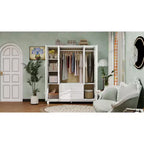 White Wood 61.42 in. Armoire with 2 Drawers, Hanging Rod and Shelves