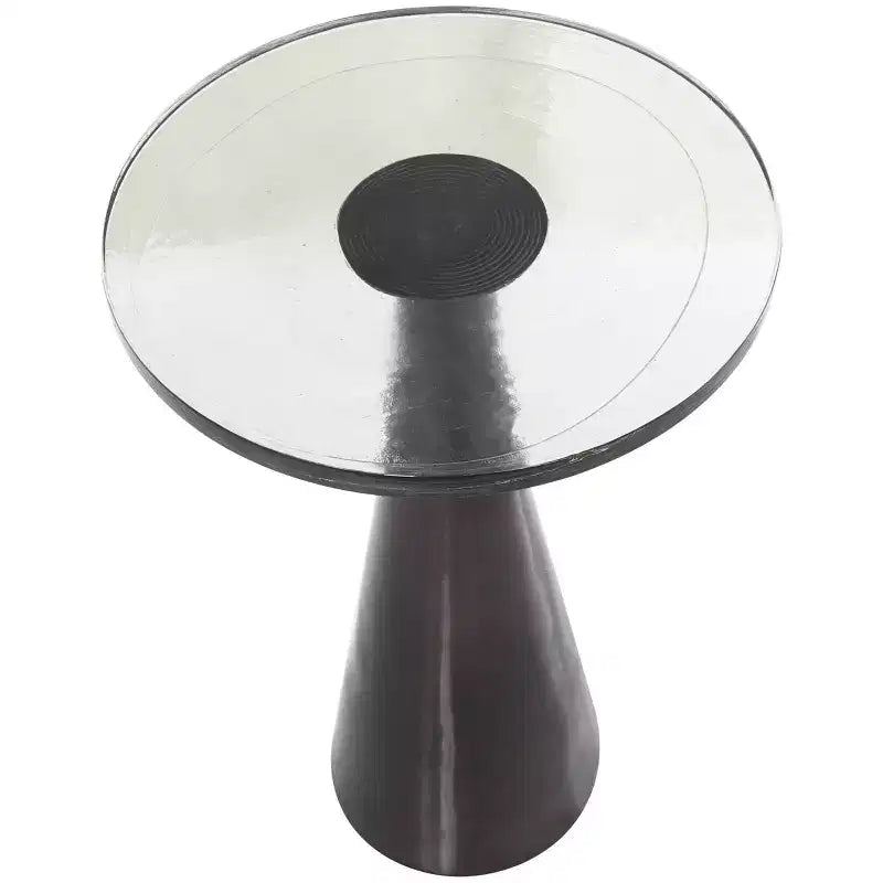 Aluminum Geometric Cone Accent Table with Textured Glass Tabletop 24 in