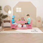 4-in-1 Activity Table Set with Detachable Tabletop, Table Set with Drawers and Bookshelf, Multifunctional Toddler Furniture for Drawing, Reading