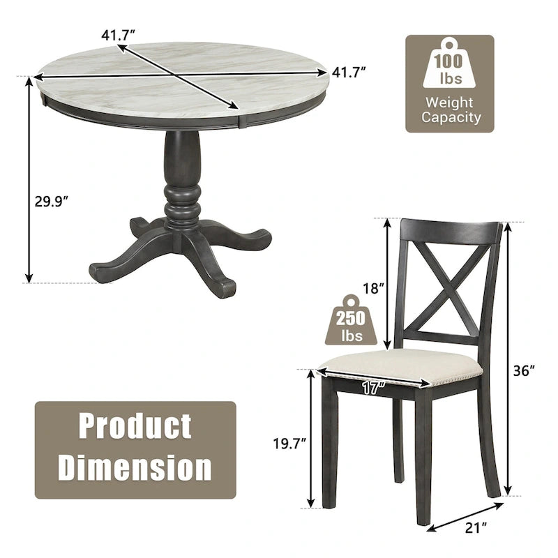 5 Pieces Dining Table and Chairs Set for 4 Persons