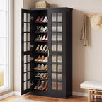 Lantine Tall Shoe Cabinet with Doors, 8-Tier Shoe Storage with Adjustable Shelves, Modern Shoe Rack Cabinet for Hallway, Closet, Living Room, White