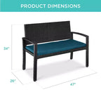 Best Choice Products 2-Person Outdoor Wicker Bench Garden Patio Porch Furniture w/ 700lb Capacity, Cushion