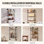 VEVOR Industrial Pipe Shelf, 3 Tier 24x7.87in, Wall-Mount Floating Rustic Wood Shelves Bracket Display Bookshelf, Storage Rack Sundries Holder,Black