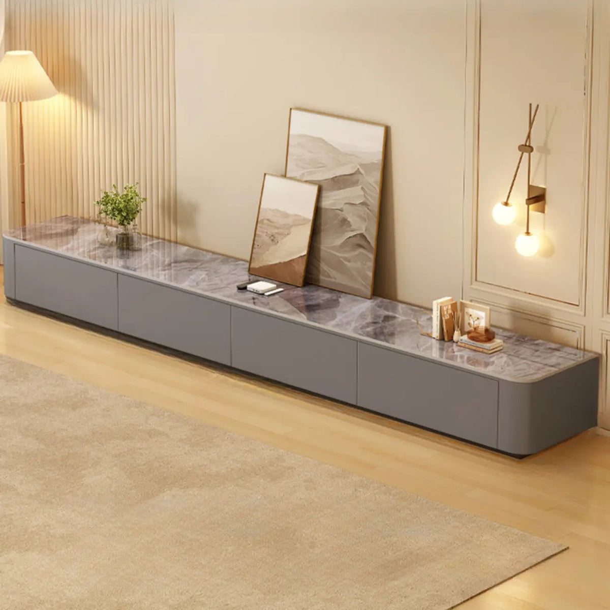 Modern Wooden TV Stand with Drawers and Cable Management
