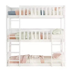 Triple Twin Bunk for Kids, Twin over Twin over Twin Detachable Bunk Bed with Ladder and Guardrail, Separate into 3 Beds