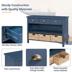 Entryway Console Table with Storage, Farmhouse Hallway Table with 3 Drawers and 3 Water Hyacinth Baskets for Living Room or Foyer - Panipeachy