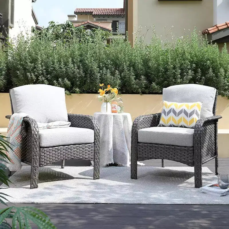 HOMLUX Set of 2 Patio Wicker Chairs Set Outdoor All Weather High Back Rattan Chairs
