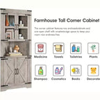 69 Tall Corner Cabinet, Farmhouse Corner Storage Cabinet, Space Saving Storage, Glass Door, Adjustable Shelves, for Living Room, Kitchen