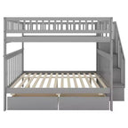 Full over Full Bunk Bed with Drawers and Storage Staircase