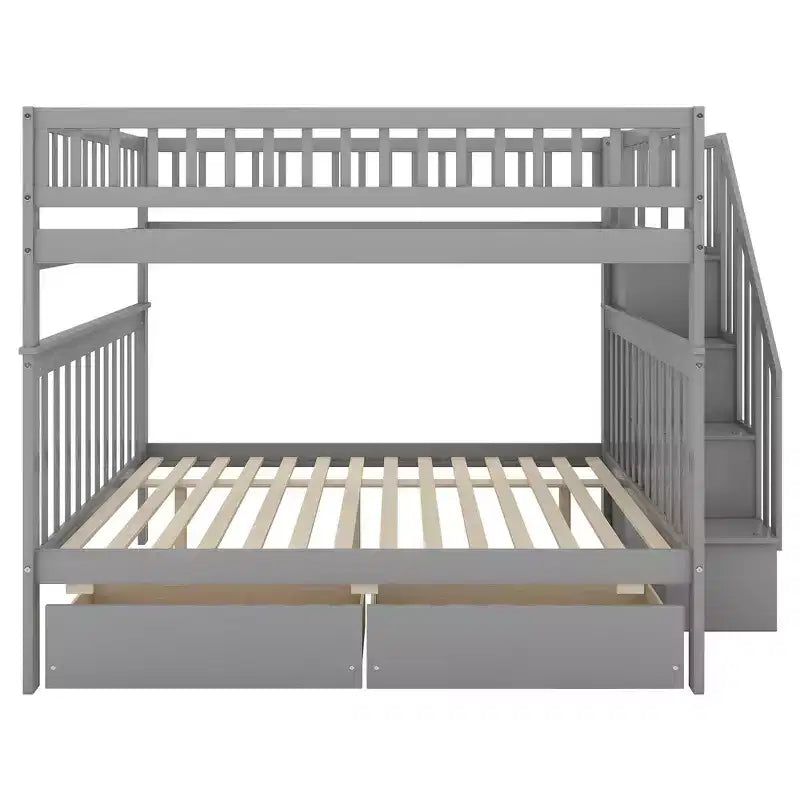 Full over Full Bunk Bed with Drawers and Storage Staircase