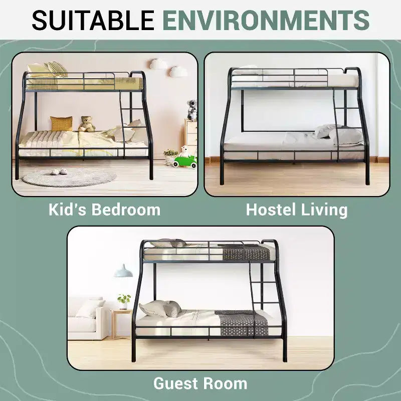 Full Metal Bunk Bed Low Height Safety Design with Guardrails, Angled Ladder and Underbed Storage