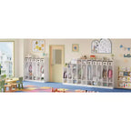 Kids Coat Locker Organizer with 10 Cubbies & Hooks, 5-Section Storage Unit for Classroom, Nursery, Entryway or Playroom, Natural Oak