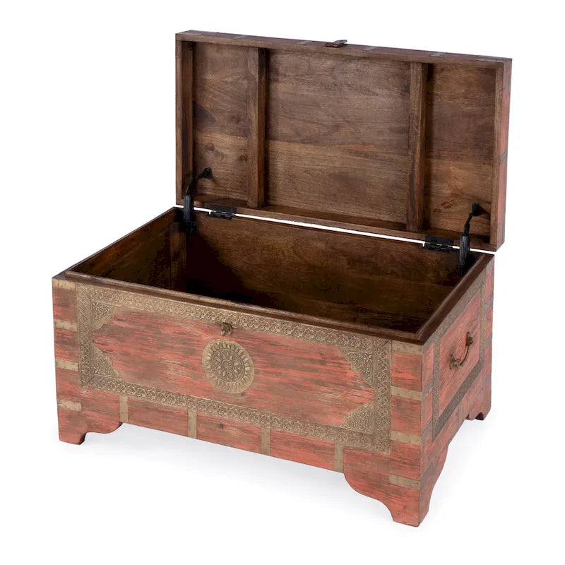 Nador Hand-Painted Brass Inlay Storage Trunk Coffee Table