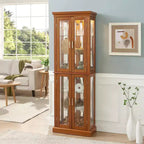 Display Cabinet, Curio Cabinet with 6 Adjustable Shelves and Tempered Glass Doors, Tall Cabinet for Living Room, Bedroom