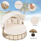 Outdoor Rattan Round Daybed with Canopy & Removable Cushions