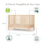 3-in-1 Convertible Crib, Solid Beechwood, GREENGUARD Gold Certified, Made in Italy