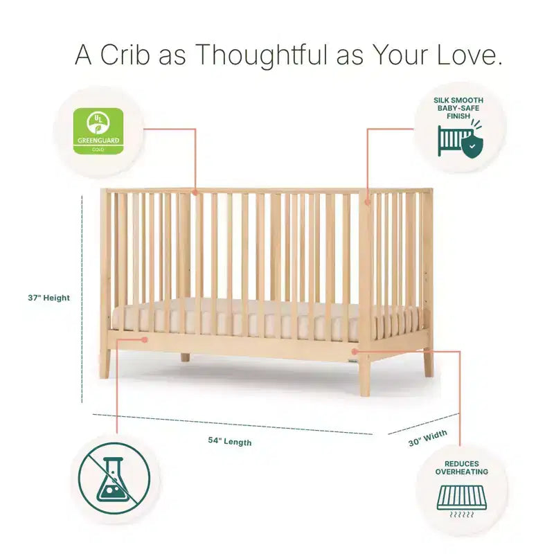 3-in-1 Convertible Crib, Solid Beechwood, GREENGUARD Gold Certified, Made in Italy
