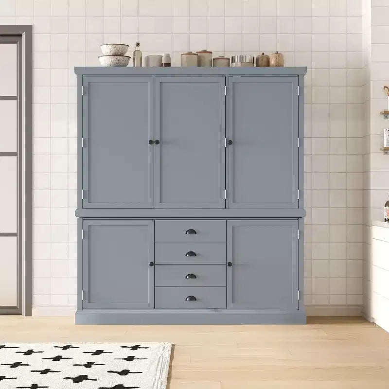 Whisen 73 Freestanding Wooden Kitchen Pantry Cabinet with Drawers and Adjustable Shelves for Storage and Organization in Dining Room or Kitchen