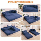 Modern 79 Corduroy Futon Sofa Bed for Small Spaces, 5-in-1 Convertible Sleeper Couch with Removable Armrests & Pillows