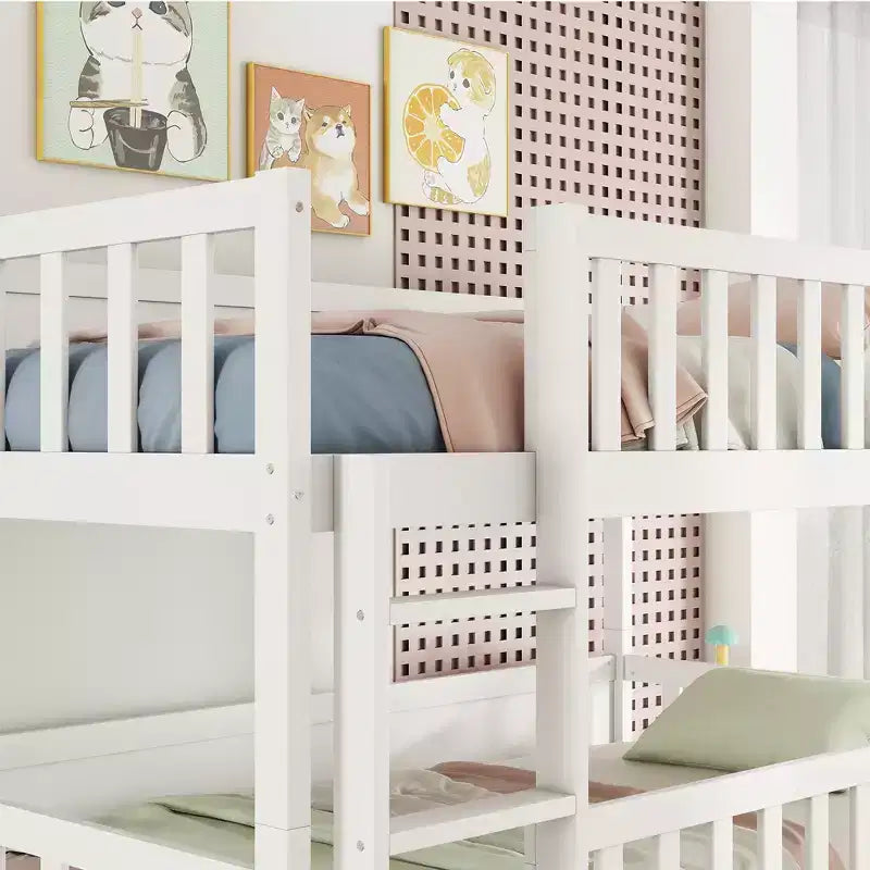 Triple Twin Bunk for Kids, Twin over Twin over Twin Detachable Bunk Bed with Ladder and Guardrail, Separate into 3 Beds