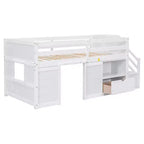 94.6L x 42.3W Solid Wood Twin Size Low Loft Bed With Stair, Drawer And Shelf, Modern & Clean Design