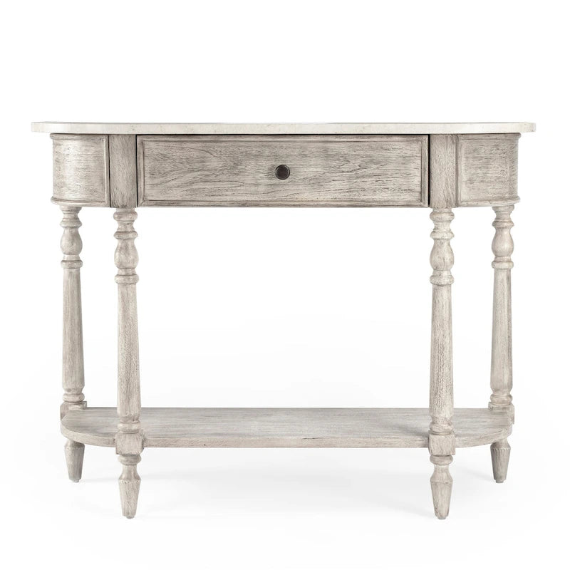 Marble Top Console Table ¨C Light Brown / Grey / Washed Black, Demilune, 1-Person Assembly