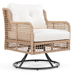 4-Pieces Outdoor Rattan Conversation Sofa Set with Swivel Chairs and Coffee Table