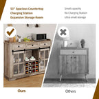 53 Barn Door Buffet Coffee Bar Cabinet with Wine Rack, Kitchen Sideboard Storage Cabinet