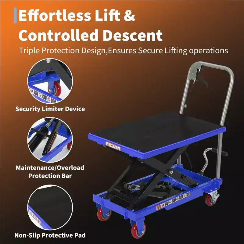 Hydraulic Lift Table Cart,330lbs Capacity 50 Lifting Height , Non-Slip Pad, 4 Wheels & Reflective Strips,for Material Handling & Transportation