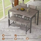 Costway 4pcs Dining Table Set Rustic Desk 2 Chairs & Bench w/ Storage Rack