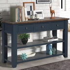 Modern Solid Pine Wood Top Console Table with 3 Drawers and 2 Shelves