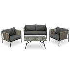4 PCS Outdoor Rope Patio Set for 4 with Cushions and Glass Table