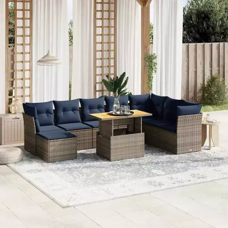 vidaXL 9 Piece Patio Sofa Set with Cushions Gray Poly Rattan