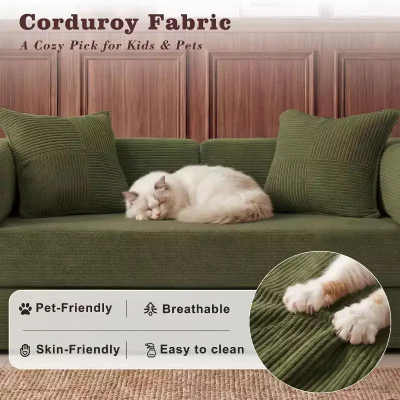 Dyonery 65-in five-in-one folding floor sofa bed, convertible into a double bed sofa bed, with a fixed metal frame, corduroy