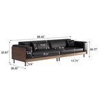 98.42 Contemporary Leather Sofa Couch with Solid Wood Frame, Metal Legs and 3 Accent Pillows