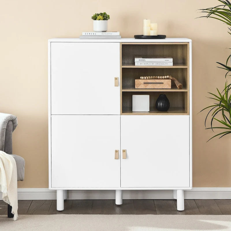 Multifunctional Storage cabinet with door, modern sideboard cabinet, wooden storage cabinet, leather handle drawer cabinet