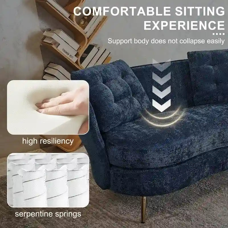 Upholstered Couch with Golden Metal Legs Club Loveseat Sofa for Living Reading Room ,Bedroom ,Apartment, Small Space Dorm