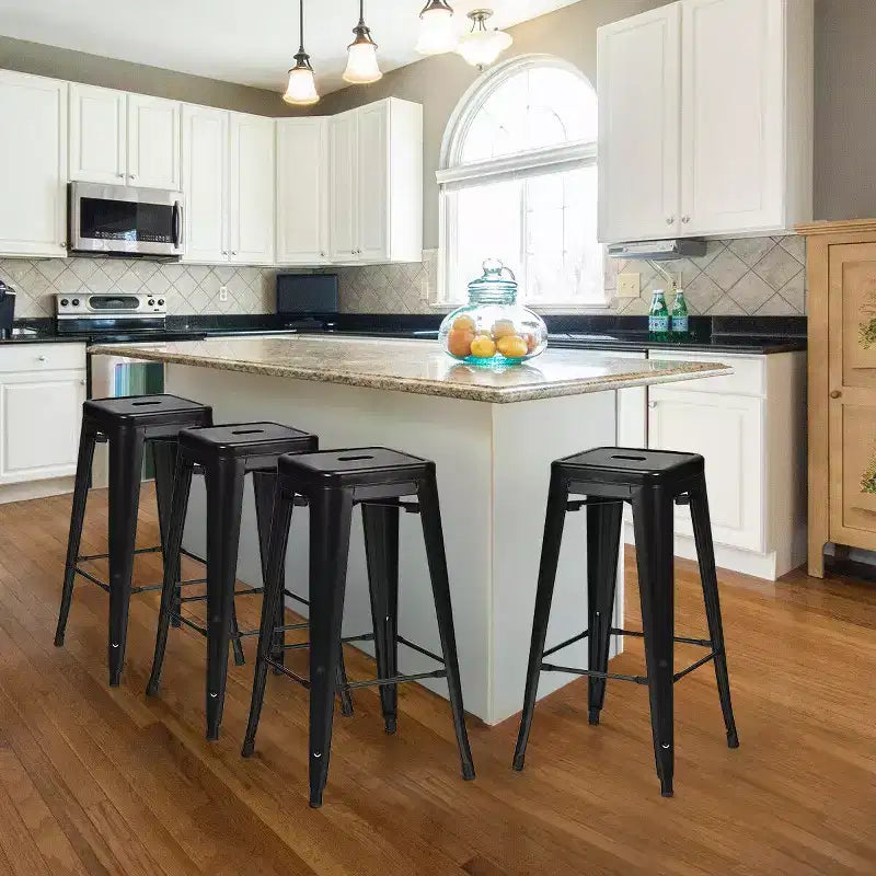 Costway Set of 4 Metal Bar Stools 30 Bar Height Barstools Industrial W/ Low Back Steel
