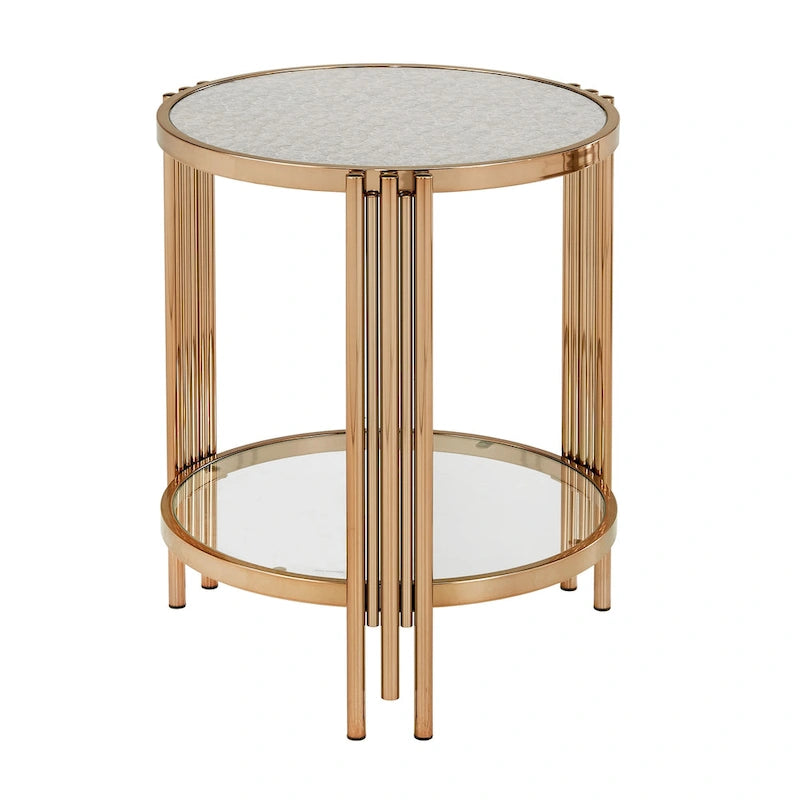 Bruges Champagne Gold Finish Textured Glass Table with Shelf by iNSPIRE Q Bold