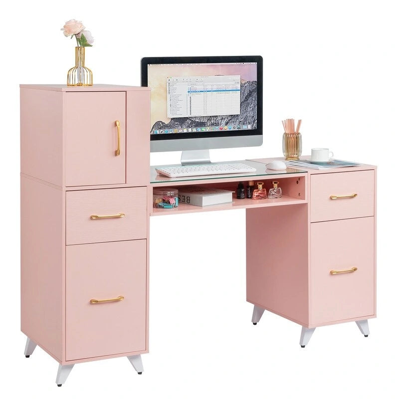 55-Inch Computer Desk with Shelves, Drawers and Cabinet