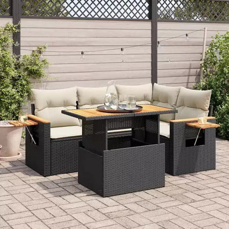 vidaXL 4 Piece Patio Sofa Set with Cushions Poly Rattan Acacia
