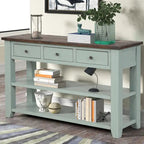 Modern Solid Pine Wood Top Console Table with 3 Drawers and 2 Shelves