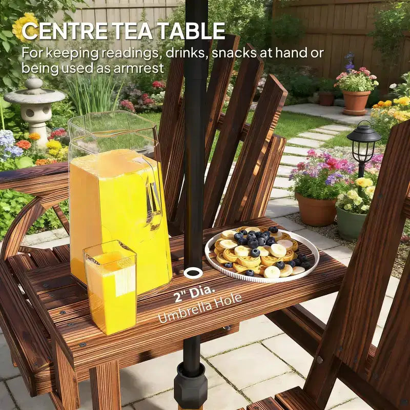 GDFStudio Sydel Wagon Wheel Patio Bench with Center Table and Storage Compartment