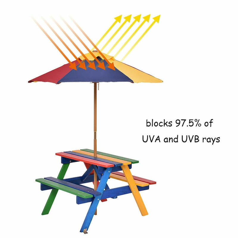Costway 4 Seat Kids Picnic Table w/Umbrella Garden Yard Folding