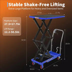 Hydraulic Lift Table Cart,330lbs Capacity 50 Lifting Height , Non-Slip Pad, 4 Wheels & Reflective Strips,for Material Handling & Transportation