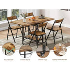 47 5-Piece Farmhouse Folding Dining Set for 4  Wooden Drop Leaf Table on Wheels & 4 Foldable Chairs  Sturdy Steel Frame, Space-Saving for Apartmen