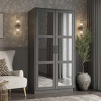100% Solid Wood 2-Door Urban Wardrobe Armoire with Solid and Mirrored Doors
