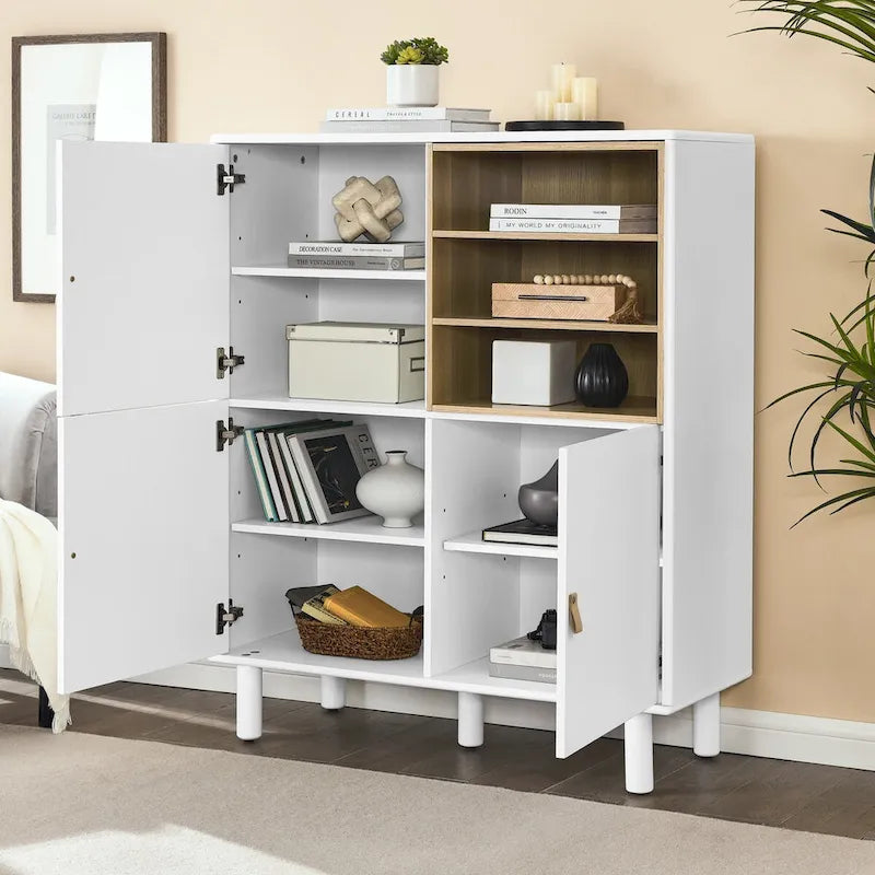 Multifunctional Storage cabinet with door, modern sideboard cabinet, wooden storage cabinet, leather handle drawer cabinet